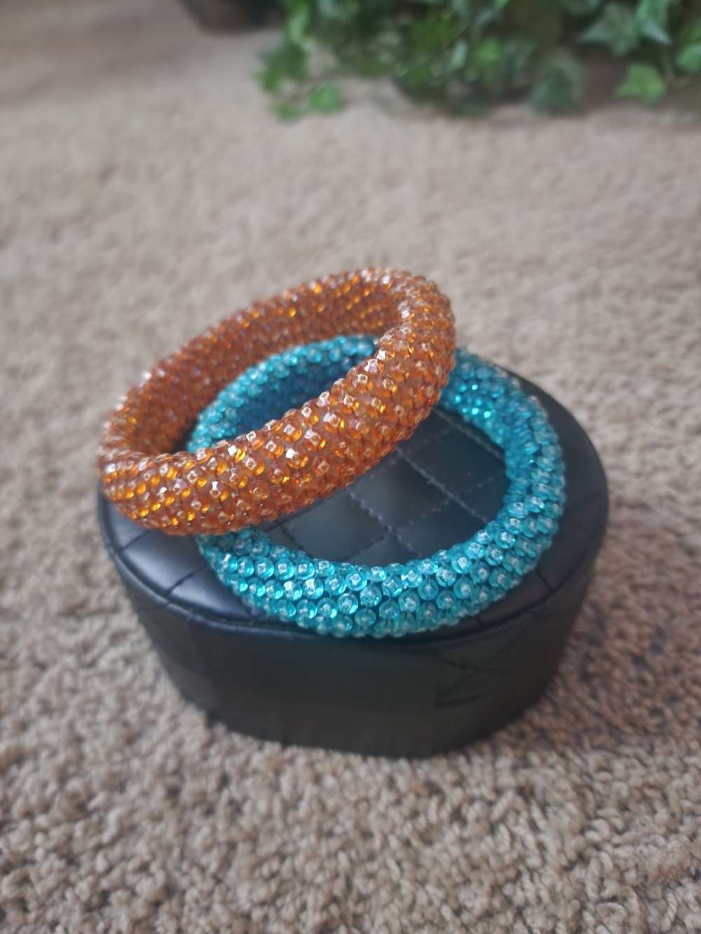 Sparkling Crystal Beaded Bangle Set - Turquoise & Amber